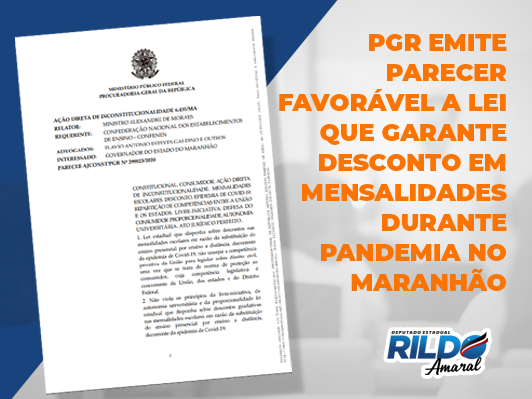 PGR emite parecer favorável a lei que garante desconto em mensalidades durante pandemia no Maranhão